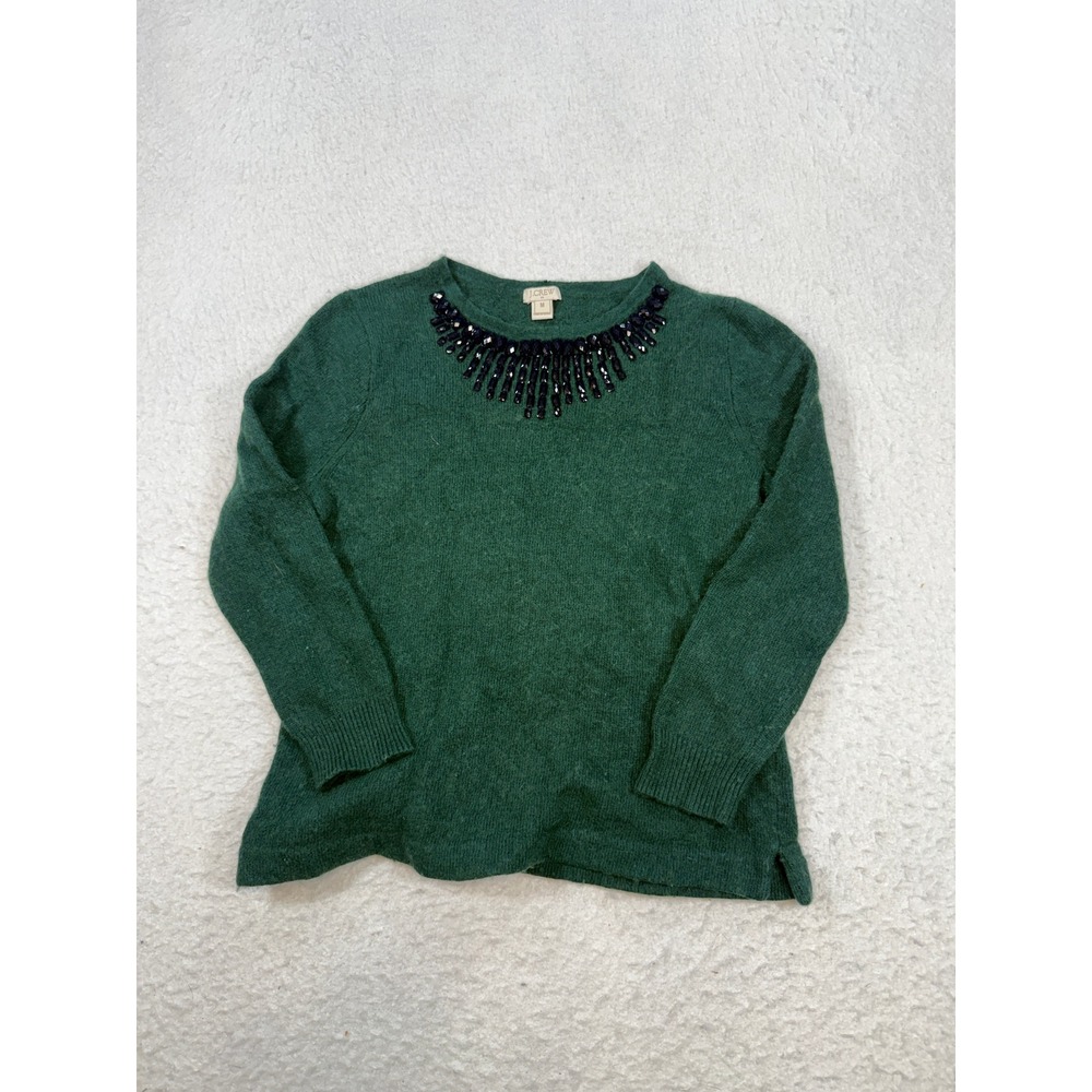 J.Crew Forest Green Beaded Embellished Neckline Sweater Size Medium